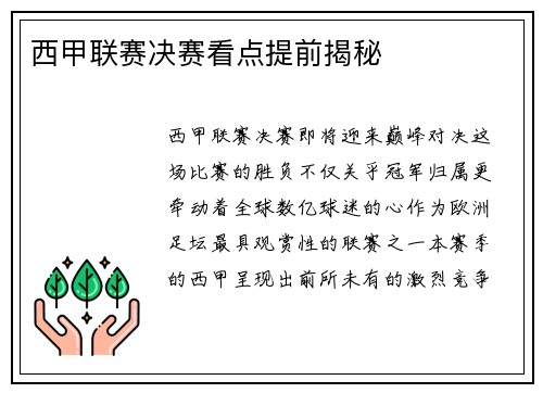 西甲联赛决赛看点提前揭秘
